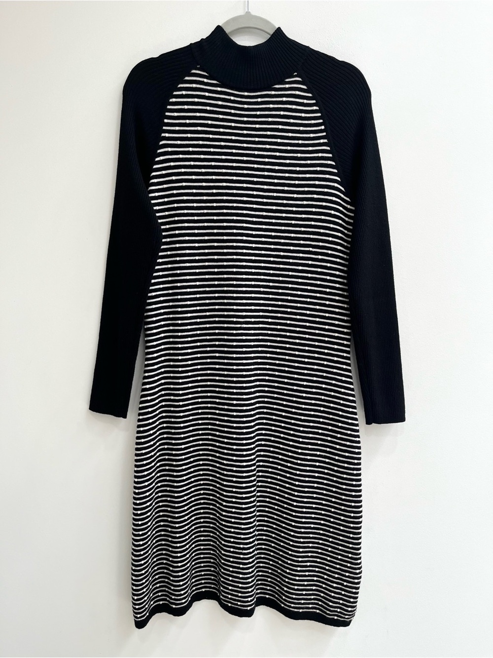Title Nine Super Power Knit Dress Stripped Dot Wool Blend Long Sleeve Size Large